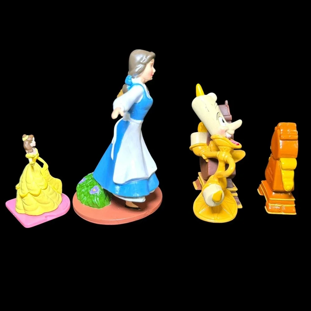 Disney Beauty And The Beast Figures Belle Cogsworth Lumiere Cake Topper Lot Of 4